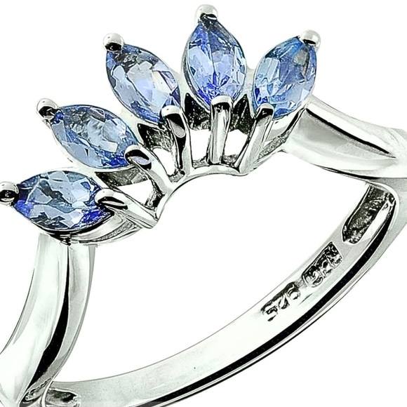 RB GEMS Jewelry - 925 Sterling Silver Blue Stone Ring 5 Stone Band Size 6 NWT